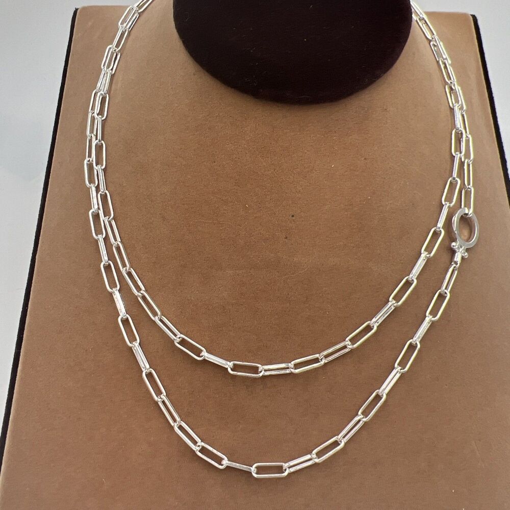 Gorjana Parker Link Necklace Silver Tone Paperclip Chain Minimalist 34" Quality